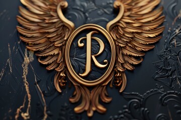Poster - Detailed image of a gold letter with wings, versatile for various projects
