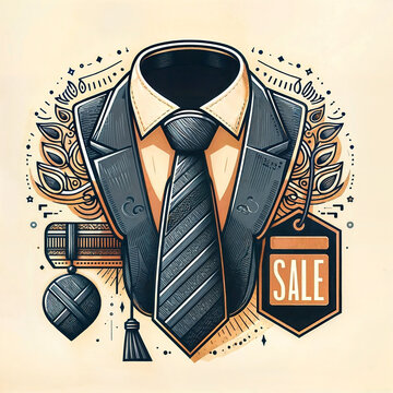 Father's day sale vector banner with necktie. Web promotional  template,digital illustration created with generative ai.
