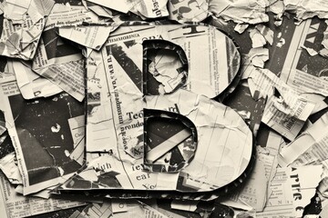 Poster - A simple black and white photo of a large letter B. Suitable for educational or design projects