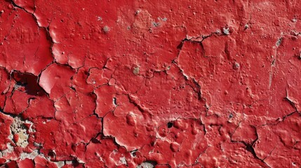 Poster - Close up of peeling red paint on a wall, suitable for backgrounds or textures