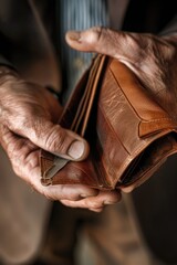 Poster - A man holding a brown leather wallet, perfect for financial and business concepts