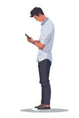 Aufkleber - A man standing and looking at his cell phone. Suitable for technology and communication concepts
