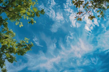 Poster - A plane flying through a blue cloudy sky. Suitable for travel or transportation concepts