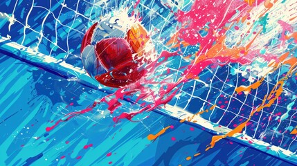 Poster - A red and white ball floating in clear water. Ideal for sports or summer-themed designs