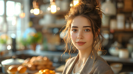 Wall Mural - portrait of a woman in the kitchen 