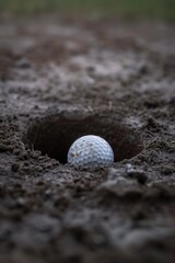 Poster - A golf ball sitting in the middle of a hole. Perfect for golfing or sports concepts