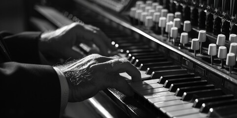 Poster - Close up of a person playing a piano, suitable for music concepts
