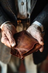 Poster - Man holding a wallet in his hands. Suitable for finance and security concepts