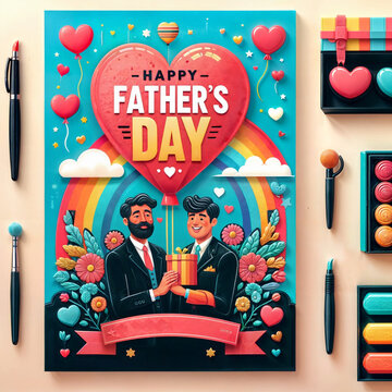Fathers day sale social media banner post template. Fathers day celebration flyer or invitation poster cover with love,llustration created with generative ai.