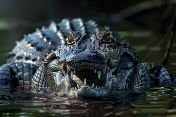 Poster - Close-up shot of an alligator in the water, suitable for wildlife and nature themes