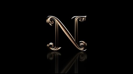 Poster - A striking gold letter N on a sleek black background. Perfect for graphic design projects or branding materials