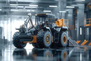 A construction vehicle parked inside a building. Suitable for construction industry projects