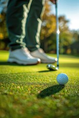 Poster - A golf ball on a lush green field, perfect for sports or outdoor activities