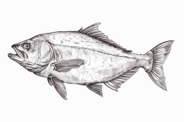 Poster - Detailed black and white sketch of a fish. Ideal for educational materials