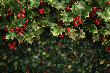 Aufkleber - A bunch of holly leaves with red berries, perfect for holiday decorations
