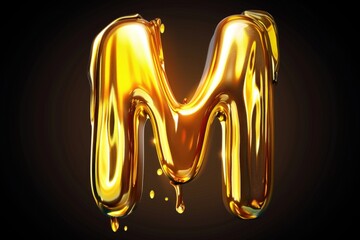 Poster - Shiny gold liquid forming the letter M, suitable for design projects