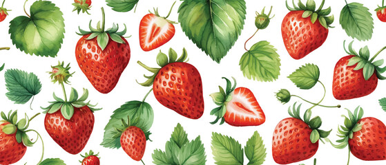 Wall Mural - Strawberry pattern background in watercolor8