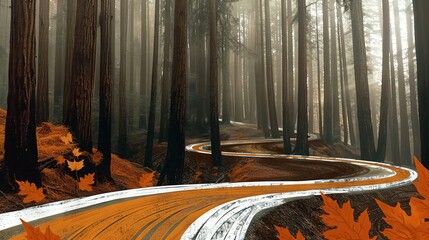 Wall Mural -   Orange-leafed path through the woods