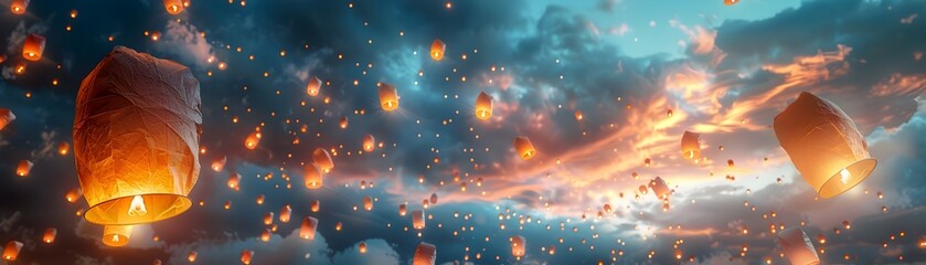 Poster - Breathtaking Lantern Festival Filling the Twilight Sky with Ethereal Illumination and of Traditions