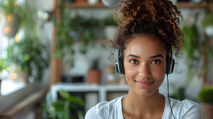 Wall Mural - portrait of a woman who is listening to music 