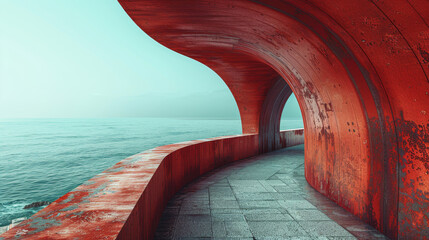 Wall Mural - A red tunnel with a blue sky in the background