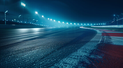 Race track at night. Red and white apexes and markings