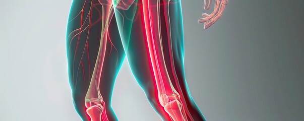 Wall Mural - A medical illustration showing a red line in the anterior part of a womans right thigh