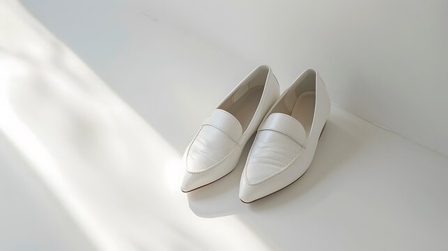Chic pointed-toe loafers positioned gracefully on a white backdrop, combining comfort and style for a polished appearance.