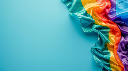 rainbow LGBTQ flag, blue background. June proud pride month parade, gay marriage, coming out day concept, human rights, tolerance.