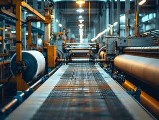 Poster - automated textile mill weaving advanced fabrics with cutting edge machinery for industrial manufactu