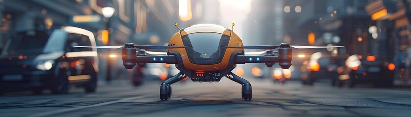 Poster - Advanced Logistics Drones Designed for Efficient Urban Package Delivery Transportation Concepts with Copy Space