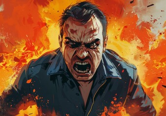 Wall Mural - Angry Man In Flames Illustration