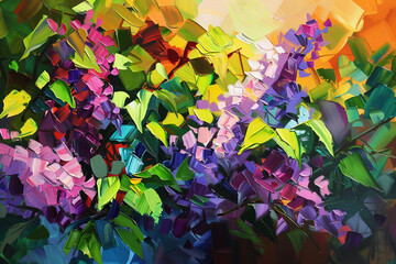 style painting of a lilac bush in a forest --ar 3:2 --style raw --stylize 50