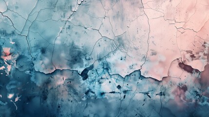 Wall Mural - A serene yet haunting image where deep grunge textures merge into a cracked, shattered surface, softened by delicate pastel blues and pinks.