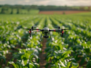 Poster - smart agricultural drone monitoring crop health over expansive farmland landscape