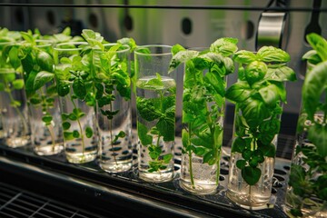 Aufkleber - Green plant in laboratory tubes for research. Ecological breeding and plant development