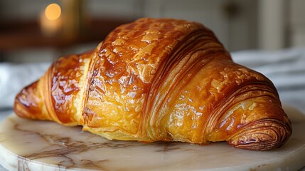 Canvas Print - Capture the intricate layers of a classic croissant, showcasing its flaky texture and golden-brown crust in stunning detail.