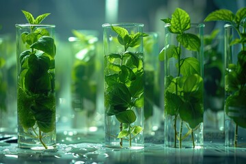 Aufkleber - Green plant in laboratory tubes for research. Ecological breeding and plant development