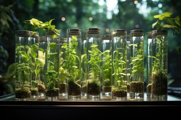 Aufkleber - Green plant in laboratory tubes for research. Ecological breeding and plant development