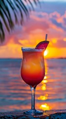 Wall Mural - Tropical sunset cocktail by the beach