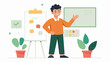 © Justlight - A young leader standing in front of a whiteboard mapping out a plan for organizing a community service project.. Vector illustration