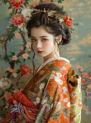 Poster - Beautiful Asian Woman in Traditional Kimono