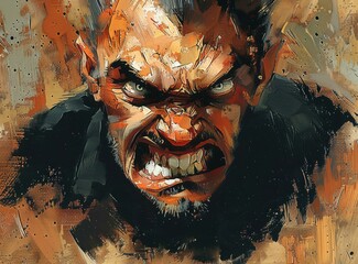 Wall Mural - Angry Man Face Portrait Illustration Digital Art