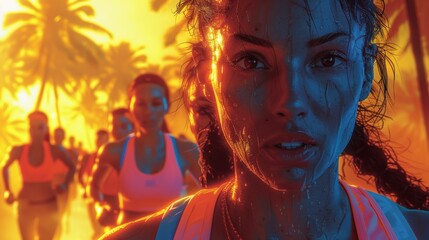 Poster - an evocative illustration depicting a diverse group of gym-goers participating in a charity fitness 
