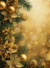 Wall Mural - christmas decorations with poinsettias and pine cones