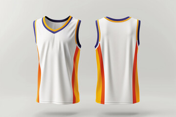 Wall Mural - white basketball jersey template for team club, jersey sport, front and back, sleeveless tank top shirt