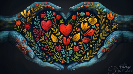 Wall Mural - Develop web icons depicting a heart with outstretched hands, symbolizing