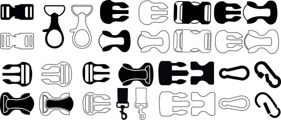 Wall Mural - Plastic buckle vector set. Various quick release buckles, strap. Ideal for straps, backpacks, outdoor gear