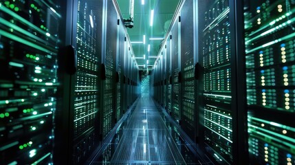 Wall Mural - Corridor data server room of cloud computing technology. Generated AI image