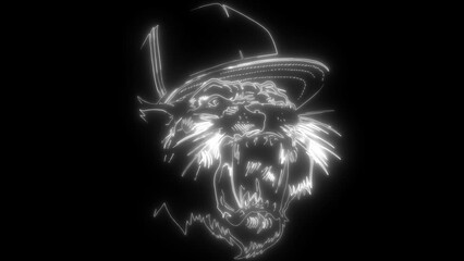 Poster - white silhouette of Lion Hat Mascot Logo on black background